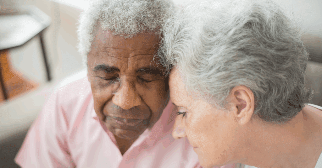 a sad senior couple