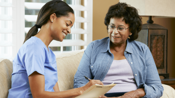 caregiver with old lady