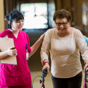 a nurse helping an old woman 