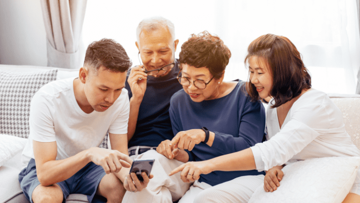 a family having a conversation