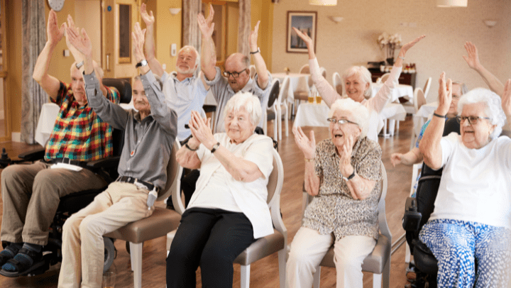 a group of senior having fun and celebrating