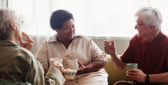 seniors talking in senior living communities