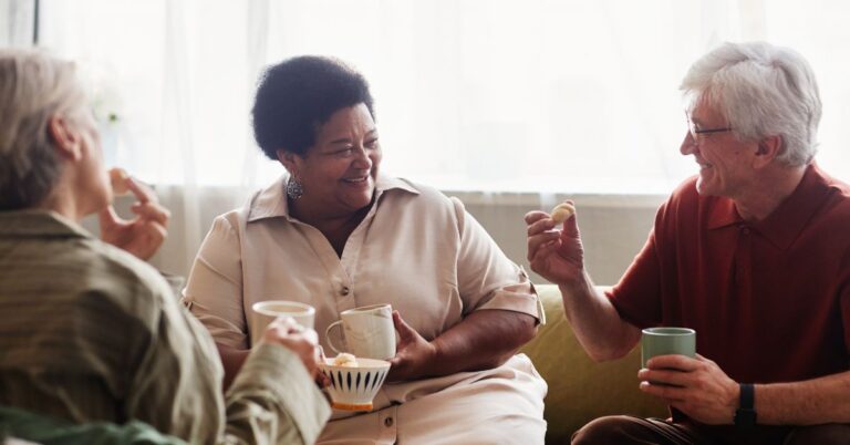 seniors talking in senior living communities