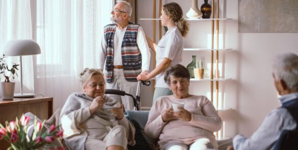 seniors talking in senior housing
