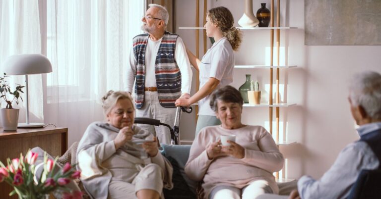 seniors talking in senior housing