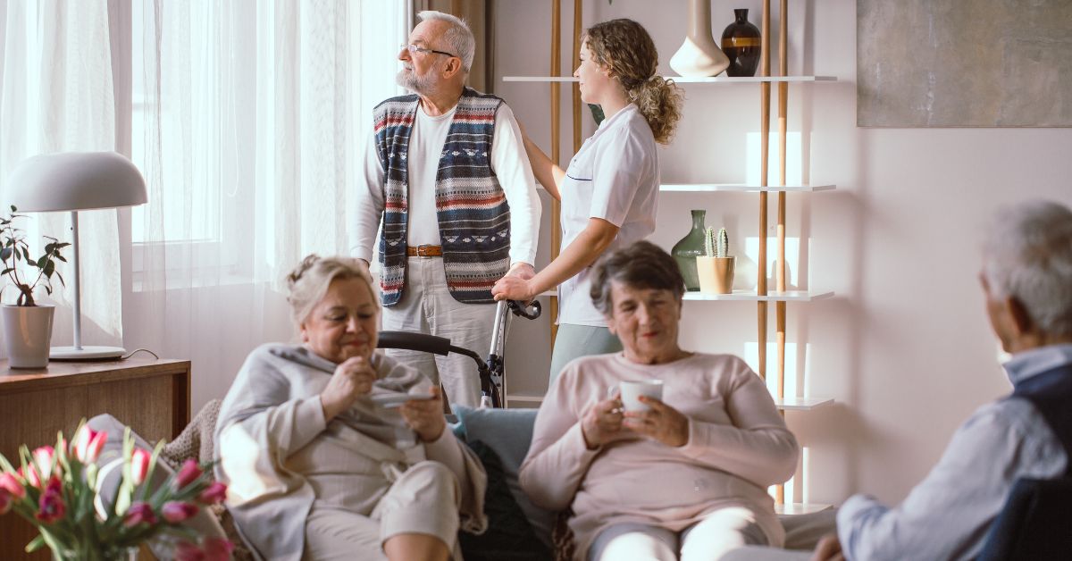 seniors talking in senior housing