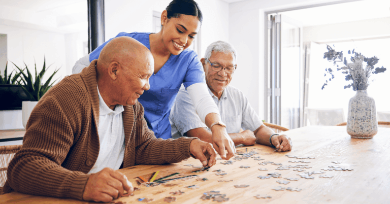 seniors resolving a puzzle
