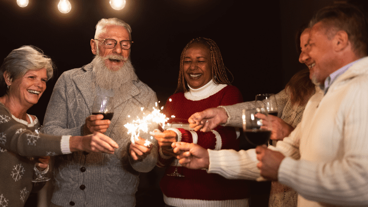 a group of seniors sharing holiday traditions