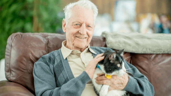A Senior man with a cat