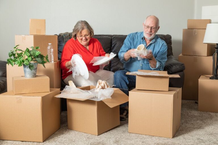 Senior couple downsizing their home for retirement.