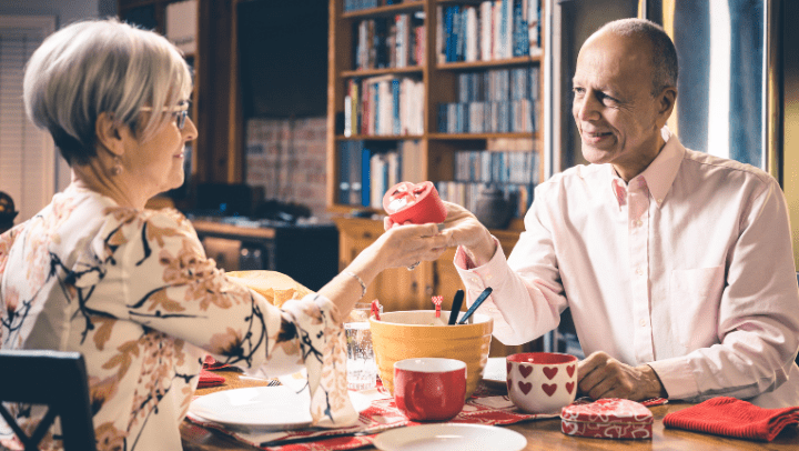 a senior couple having a romantic dinner