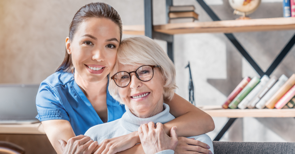 two womans smiling in assisted living