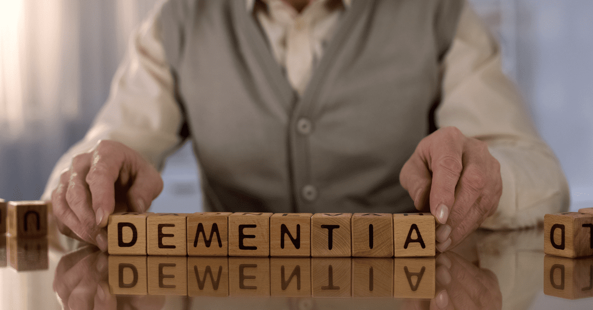 toy blocks that spell out dementia