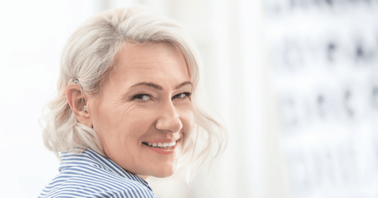 an old lady with a hearing device