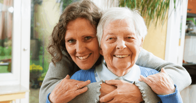 Adult children with her senior mom