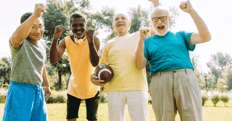 a group of happy seniors outside