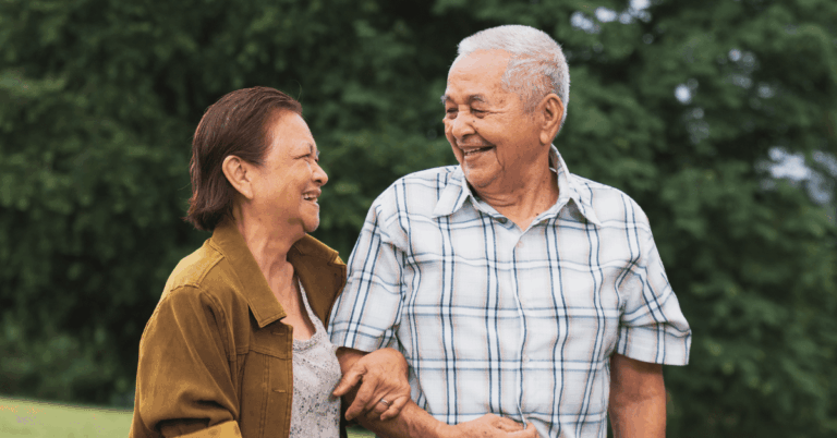 a senior couple outside