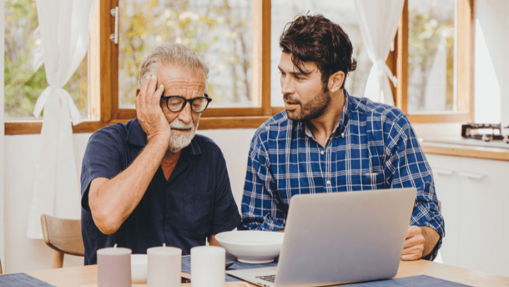 an old men with a headache