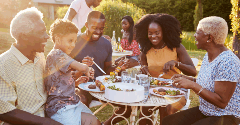 family having lunch