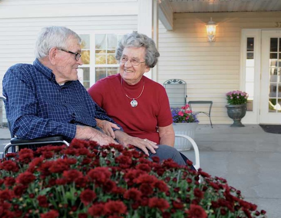 Senior woman smiling in a retirement community