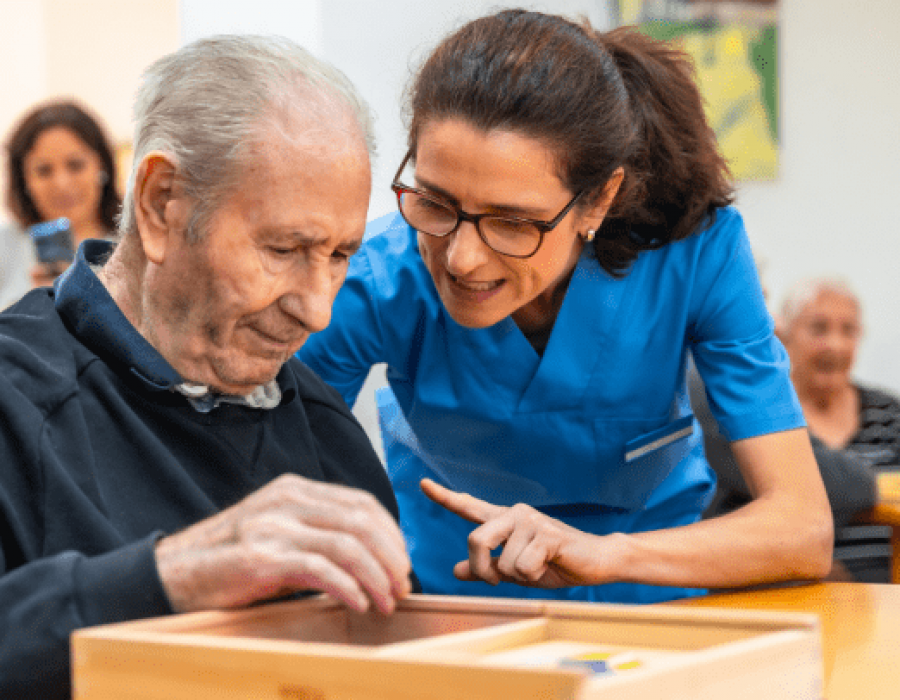 caregiver directing senior